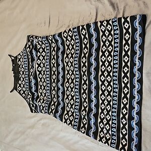 WHBM, cocktail dress, black w/gold & blue embroidery, 6